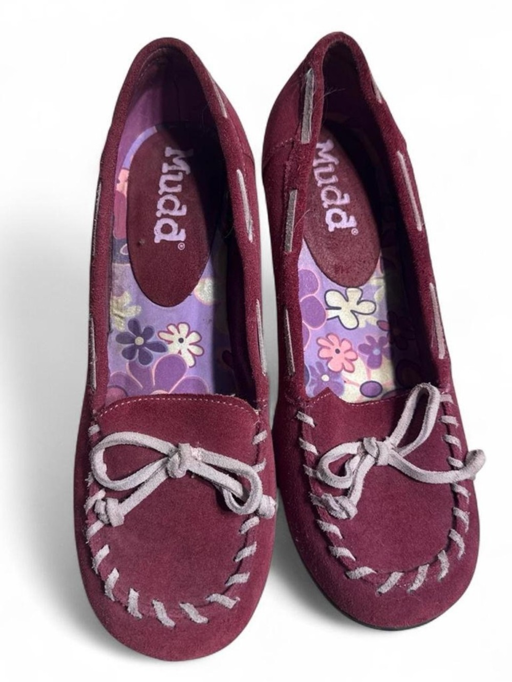 Mudd Burgundy Suede Moccasins with Bow Accent